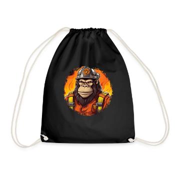 Monkey Firefighter / Firefighter Monkey - Drawstring Bag - black - Front