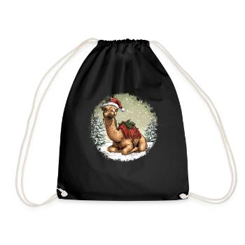 Kamele Weihnachten / Weihnachtsmann Kamel - Turnbeutel - Schwarz - Vorne