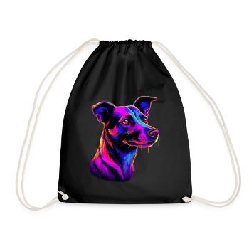 Jack Russell Synthwave Geschenk - Turnbeutel - Schwarz - Vorne