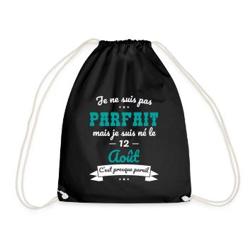 Anniversaire - Pas parfait mais né le 12 Août - Sac de sport léger - noir - Devant