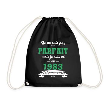 Anniversaire 40 ans - Pas parfait mais né en 1983 - Sac de sport léger - noir - Devant