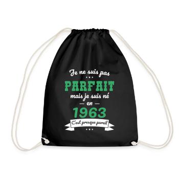 Anniversaire 60 ans - Pas parfait mais né en 1963 - Sac de sport léger - noir - Devant
