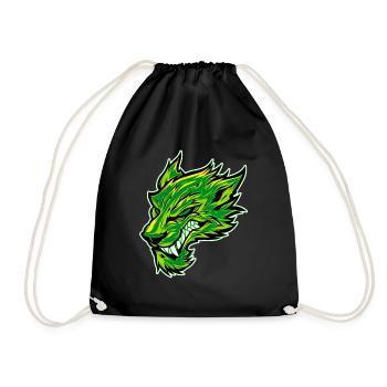 Wolf Head Wolf Head Tattoo Graffiti Green - Drawstring Bag - black - Front