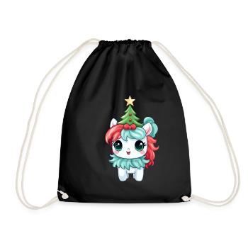 Christmas unicorn with fir tree and - Drawstring Bag - black - Front