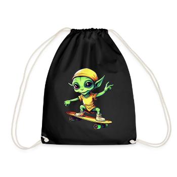 Grüner Alien auf Skateboard: Intergalaktische - Turnbeutel - Schwarz - Vorne