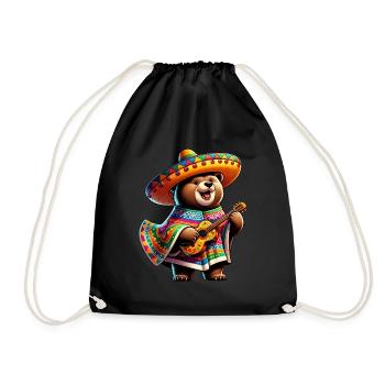 Cinco de Mayo Bear Cute Cartoon Guitarist Design - Drawstring Bag - black - Front