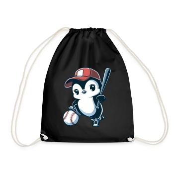 Penguin Baseball Player Sports Action - Drawstring Bag - black - Front