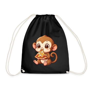 Funny monkey loves pizza funny chimpanzee - Drawstring Bag - black - Front