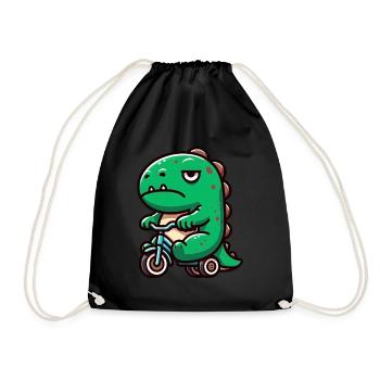 Funny Dino T-Rex Balance Bike Whimsical Funny - Drawstring Bag - black - Front