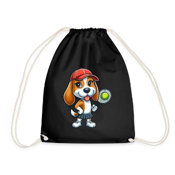 Lustiger Hund Beagle Tennis Comic Tennisspieler - Turnbeutel - Schwarz - Vorne