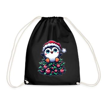 Lustiger Pinguin Weihnachtsbaum Skurril - Turnbeutel - Schwarz - Vorne