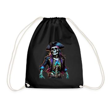 Pirate Skeleton Illustration - Drawstring Bag - black - Front