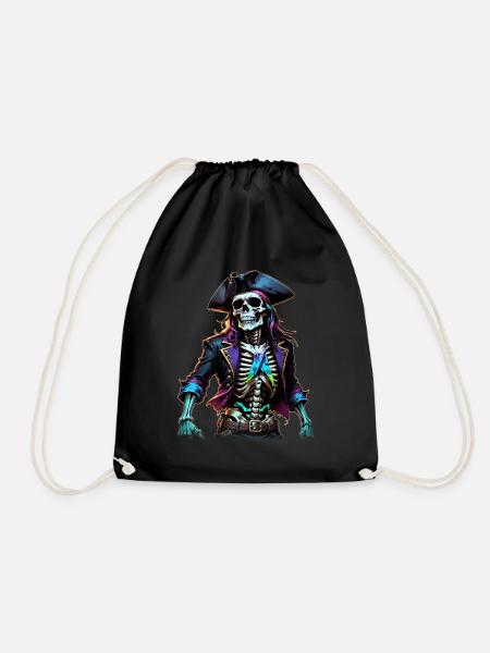 Pirate Skeleton Illustration - Drawstring Bag - black