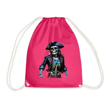 Pirate Skeleton Illustration - Drawstring Bag - fuchsia - Front