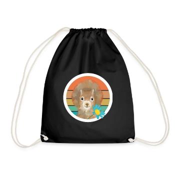Retro Vintage Squirrel with Flower - Drawstring Bag - black - Front
