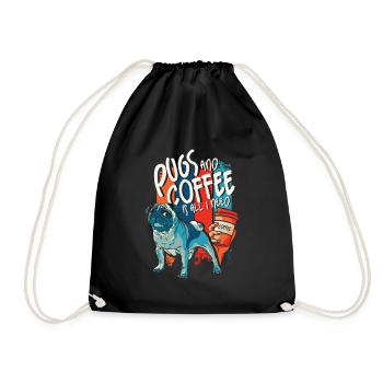 Funny Pug Dog Head Dog - Drawstring Bag - black - Front