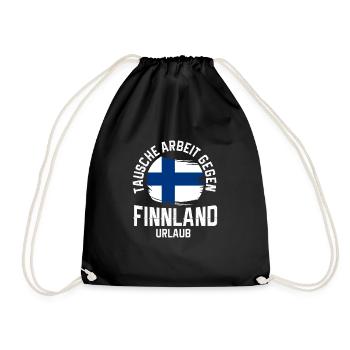 Tausche Arbeit gegen Finnland Urlaub Geschenk - Turnbeutel - Schwarz - Vorne