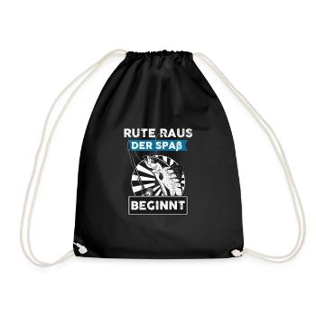 Rute raus der Spaß beginnt Angel Fischen Geschenk - Turnbeutel - Schwarz - Vorne