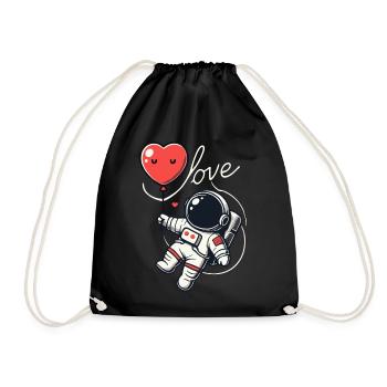 Astronaut holding a heart balloon - Drawstring Bag - black - Front