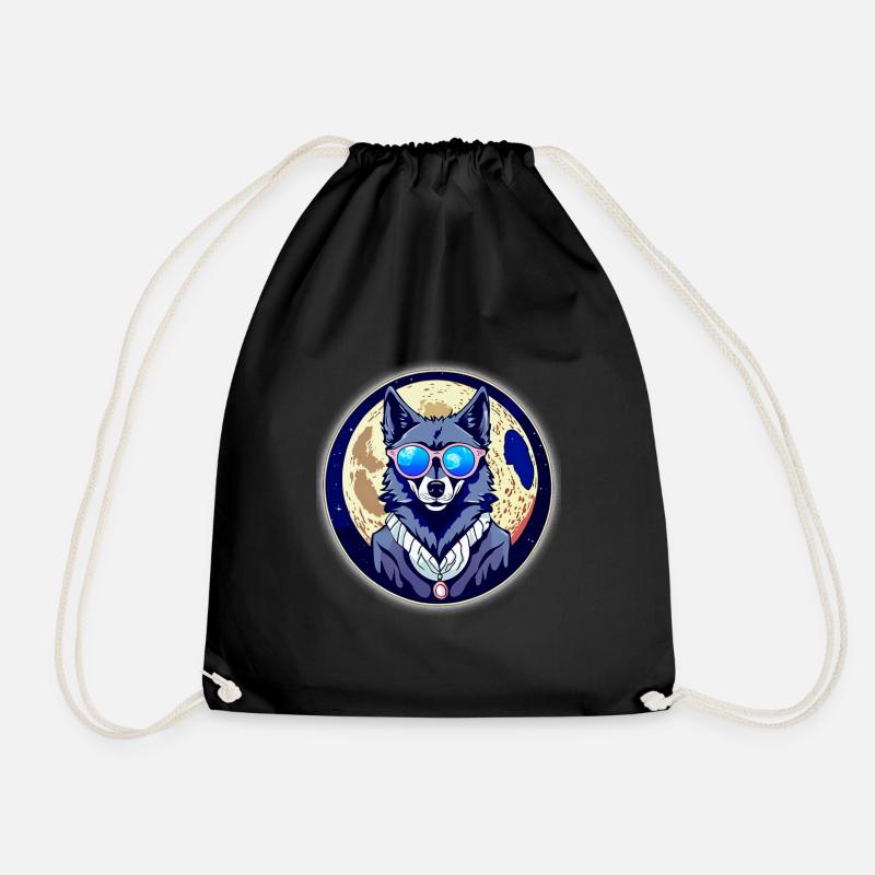 Wolf on the moon - Drawstring Bag - black