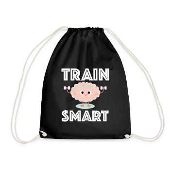 Train Smart | Fitness, brain, funny sayings - Drawstring Bag - black - Front