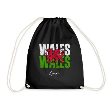 Flag of Wales, Welsh pride - Drawstring Bag - black - Front