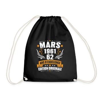 Vintage Cadeau Mars 1961, 62 Ans Anniversaire - Sac de sport léger - noir - Devant