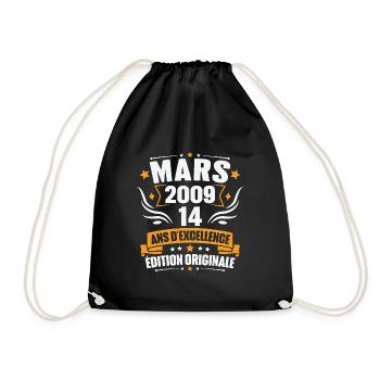Vintage Cadeau Mars 2009, 14 Ans Anniversaire - Sac de sport léger - noir - Devant