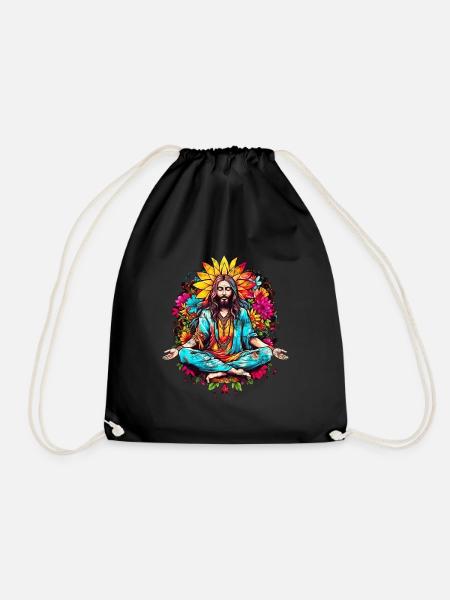 Jésus-Christ Méditation Hippie Flower Power Yoga - Sac de sport léger - noir
