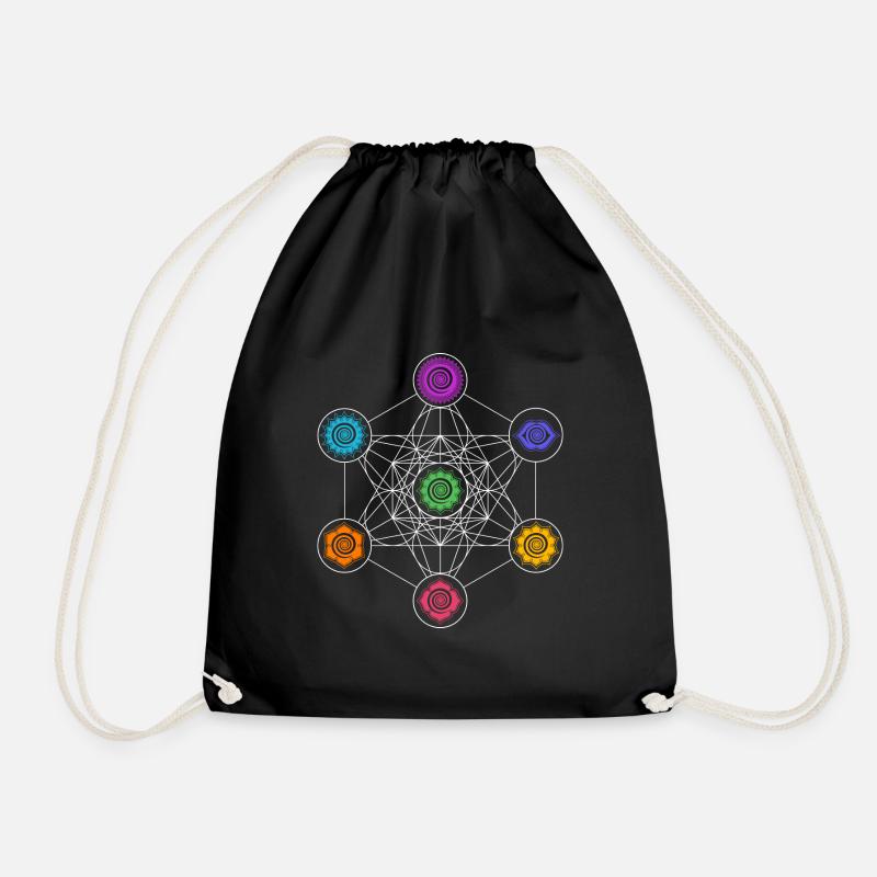 Metatrons Cube, Chakras, Cosmic Energy Centers - Drawstring Bag - black