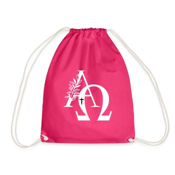 Christian Alpha and Omega Cross Gift - Drawstring Bag - fuchsia - Front