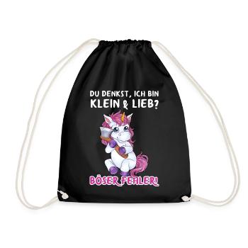 "Du denkst ich bin Lieb - Böser Fehler" Einhorn - Turnbeutel - Schwarz - Vorne