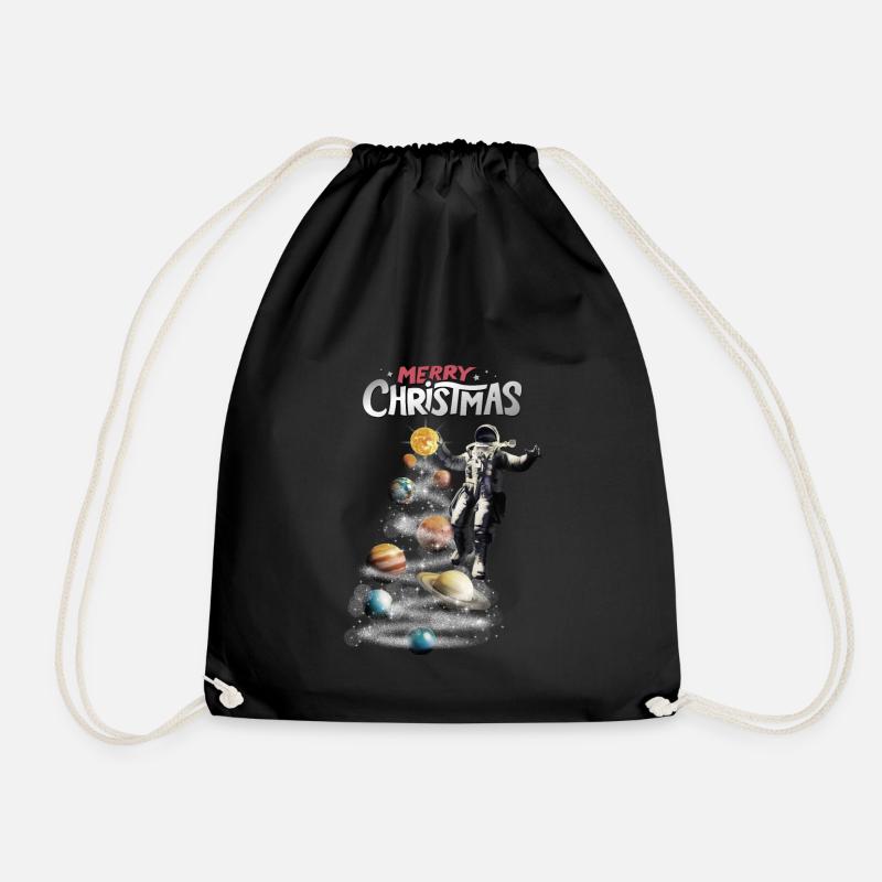 Christmas in Space Solar System Astronaut - Drawstring Bag - black