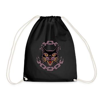 Wilde Katze Tattoo Stil - Turnbeutel - Schwarz - Vorne