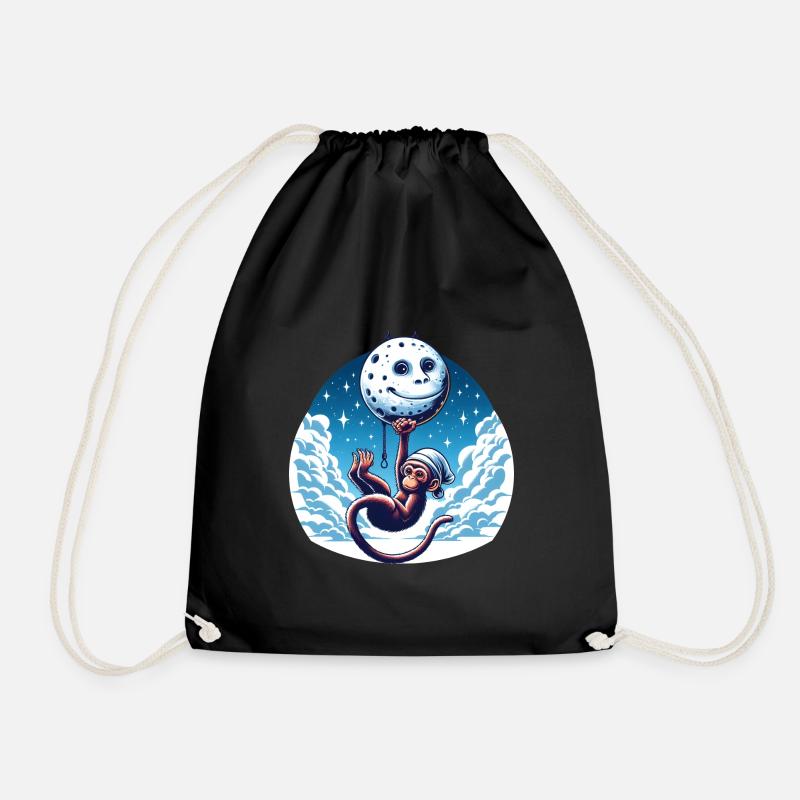 Monkey Moon Funny Animals - Drawstring Bag - black