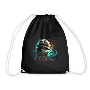 Bateau pirate rétro avec une pieuvre colorée - Sac de sport léger - noir - Devant