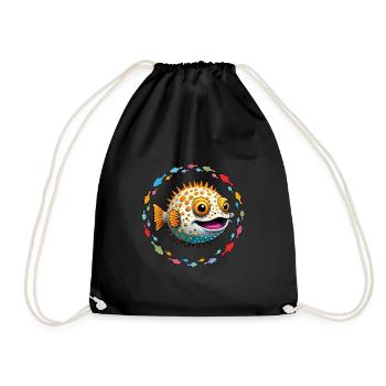 Poisson-globe dans le cercle coloré de poissons - Sac de sport léger - noir - Devant