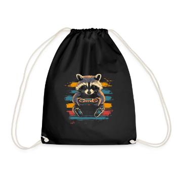 Raccoon Gaming Video Games Gamer - Drawstring Bag - black - Front