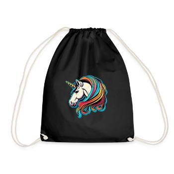 Regenbogen Hipster Einhorn mit Sonnenbrille - Turnbeutel - Schwarz - Vorne