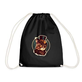 Chat Steampunk avec chapeau et lunettes - Sac de sport léger - noir - Devant