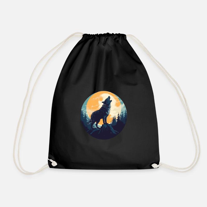 Wolf - Drawstring Bag - black