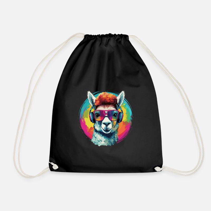 Verrücktes Alpaka Rainbow-Art - Turnbeutel - Schwarz