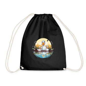 Duck family in the pond - Drawstring Bag - black - Front
