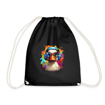 Funky Ente mit Kopfhörern und Brille - Turnbeutel - Schwarz - Vorne