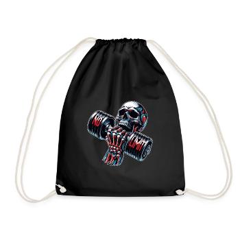 No Limit Workout Bodybuilding Skull mit Hantel - Turnbeutel - Schwarz - Vorne