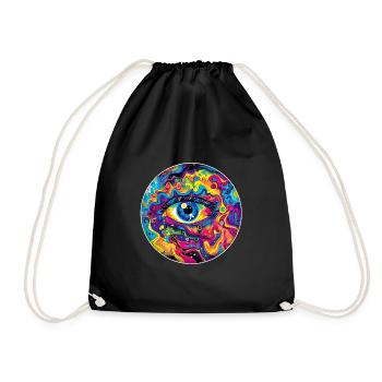 Psychedelisches Auge: Farbiges Trippy Design - Turnbeutel - Schwarz - Vorne