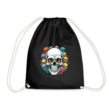 Large skull and many small colorful sculls - Drawstring Bag - black - Front