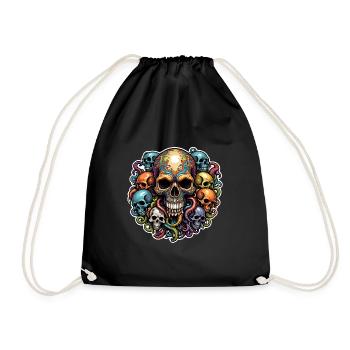 Decorative Large Skull with Small Skulls - Drawstring Bag - black - Front