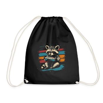 Raccoon Gaming Video Games Gamer - Drawstring Bag - black - Front