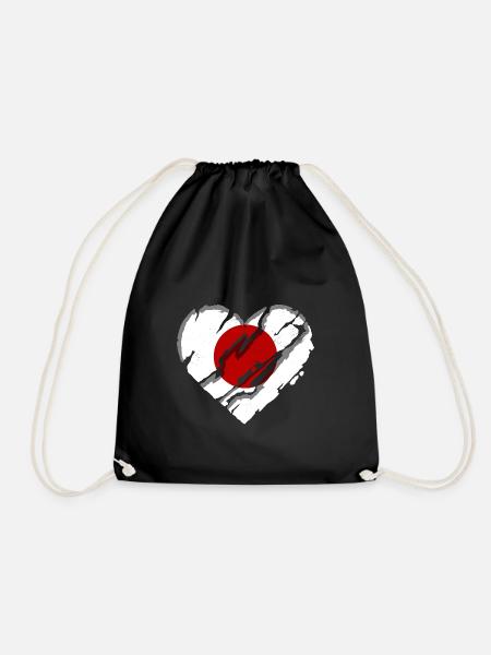 Japan Flag Heart Used Look Nihon Japanese Flag - Drawstring Bag - black
